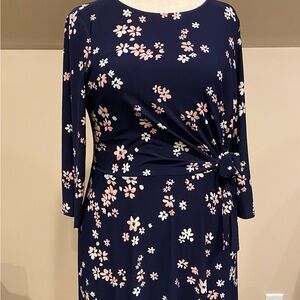 Chaps Navy Floral Long Sleeve Dress